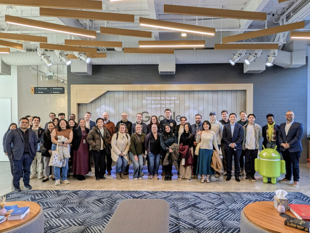 Large group photo of Legislators, CCST and Google staff at the Google headquarters.