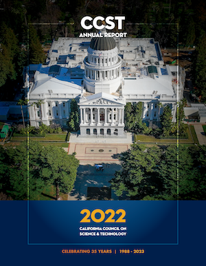 Front cover of the 2022 Annual Report featuring an aerial view of the California State Capitol.