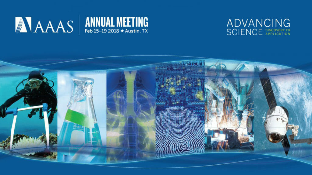 A graphic promoting the 2018 A A A S Annual Meeting in Austin, Texas.