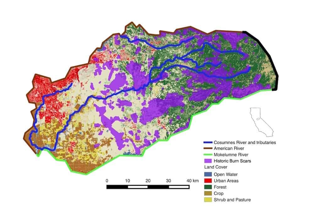  Berkeley Lab researchers built a numerical model of the Cosumnes River watershed, to study post wildfire effects on water availability (Credit: Berkeley Lab)