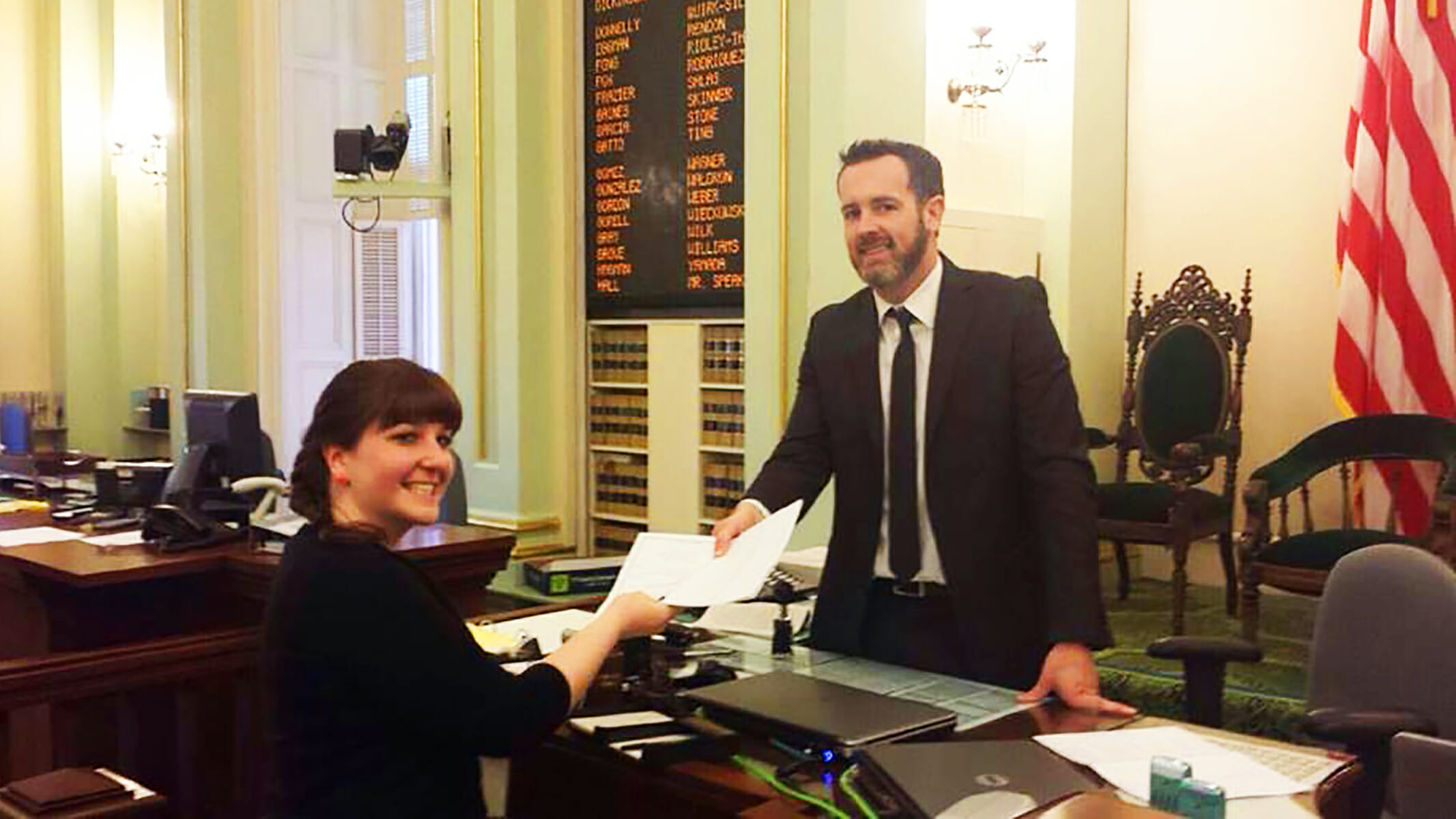 CCST Science Fellow Sarah Brady working at the California State Assembly.