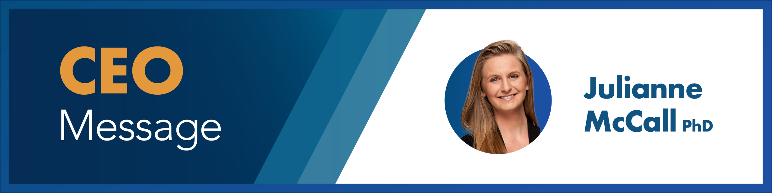 A banner with CEO Julianne McCall's headshot