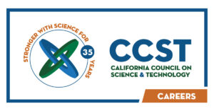 CCST logo with blue border around it and careers in white text on orange background