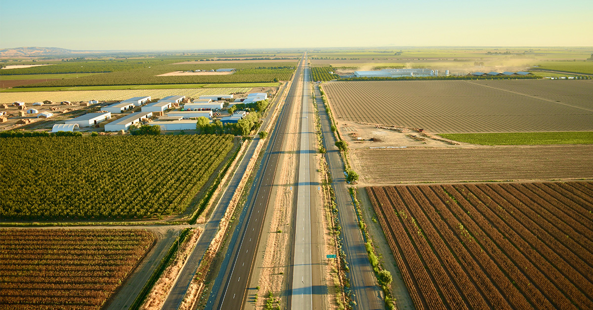 An aerial view of California farmland