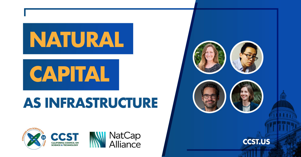 Natural Capital as Infrastructure Expert Briefing Graphic including the title of the event and panelist and moderator headshots.