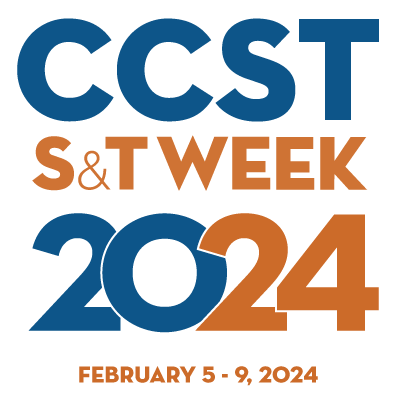 A logo for S&T Week in blue and orange lettering with 2024.