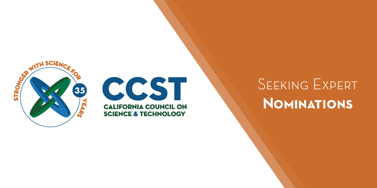 A banner with CCST's logo and "Seeking Expert Nominees" in white text on an orange background