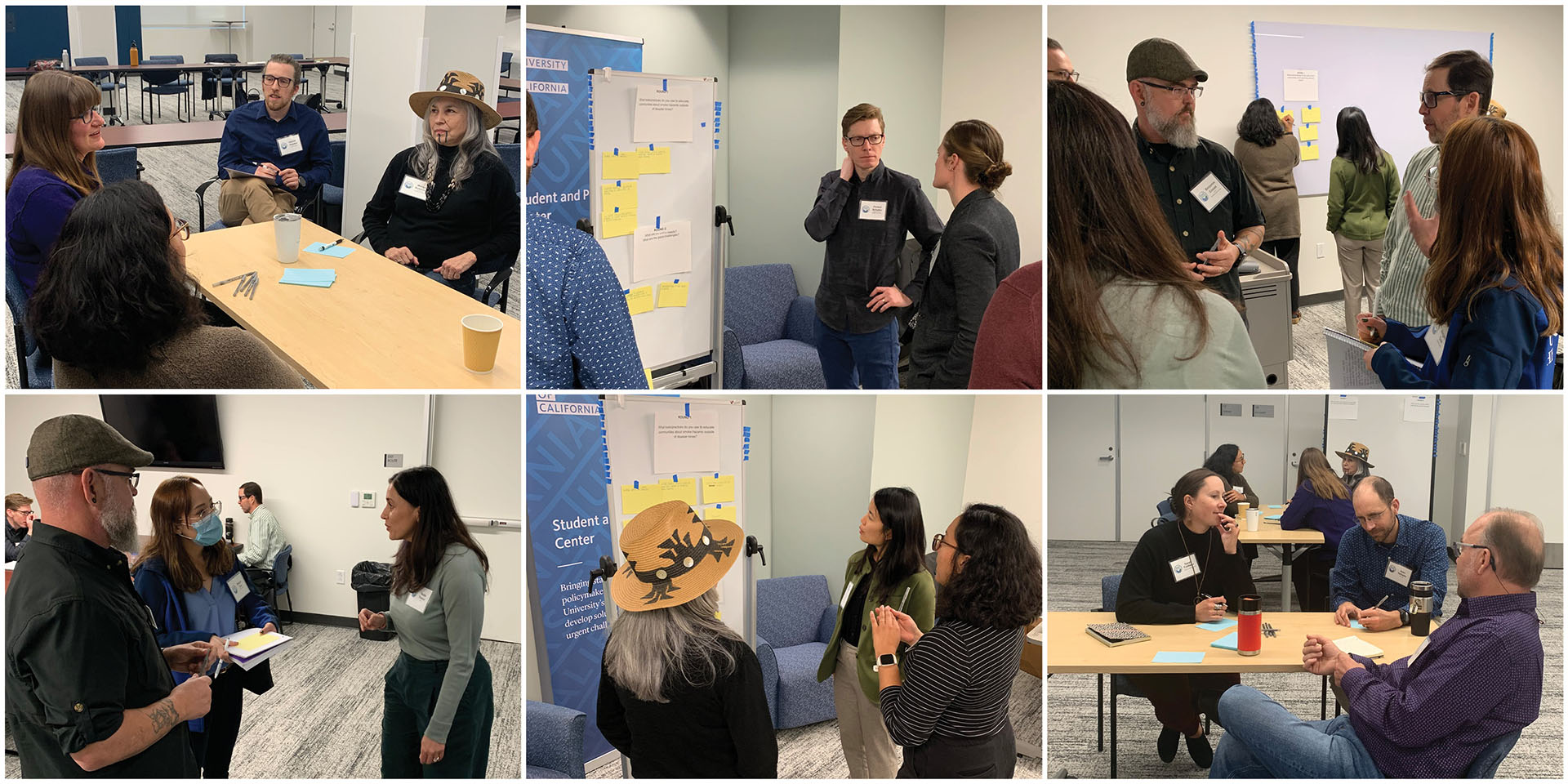 A grid of six photos from the breakout sessions showing attendee discussions at the wildland fire smoke convening