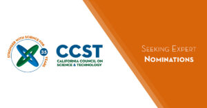 CCST Logo and "Seeking Expert Nominations" in white font on orange background.