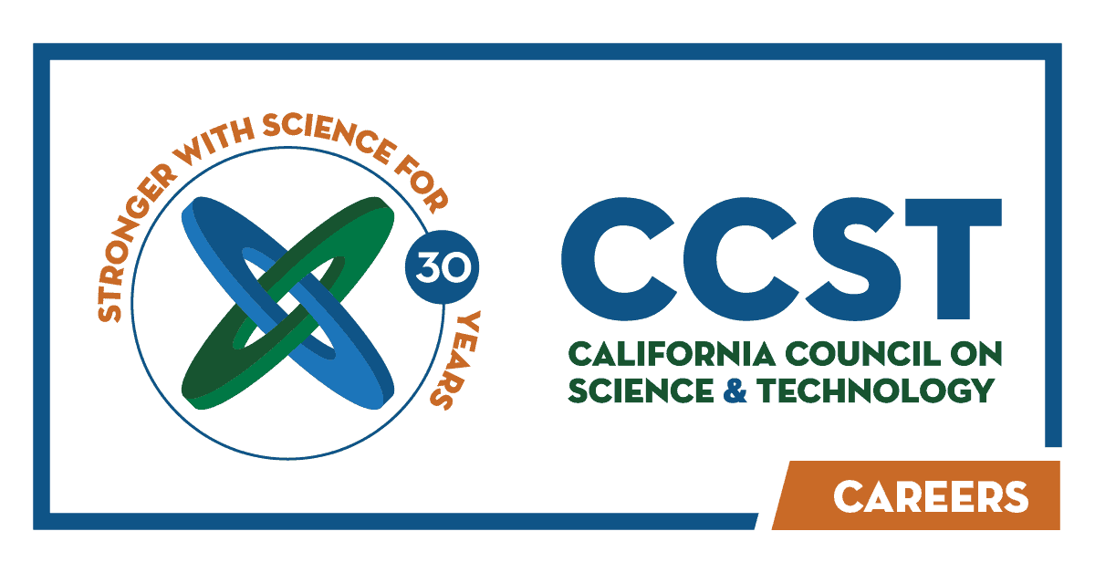 CCST logo with blue border around it and careers in white text on orange background