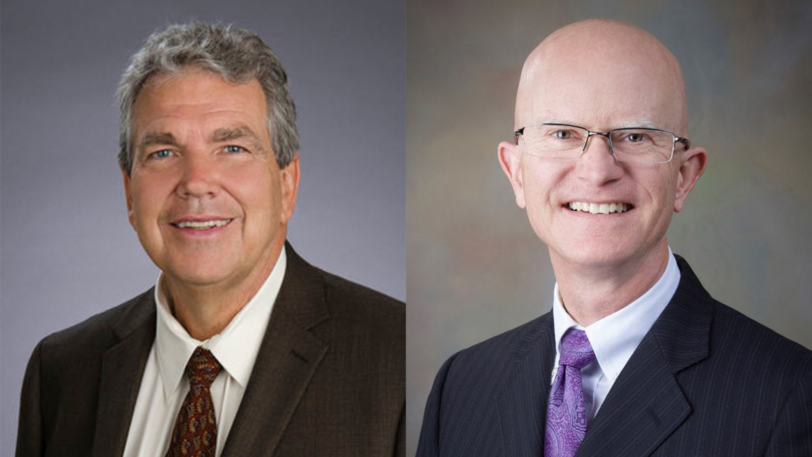 Side by side headshots of Peter and Andy in formal attire.