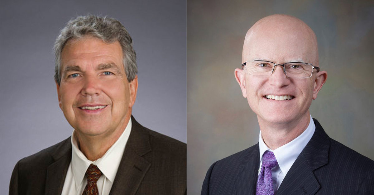 Side by side headshots of Peter and Andy in formal attire.