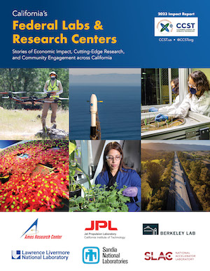 The cover of the 2023 federal labs impact report featuring photos from each lab and their logos