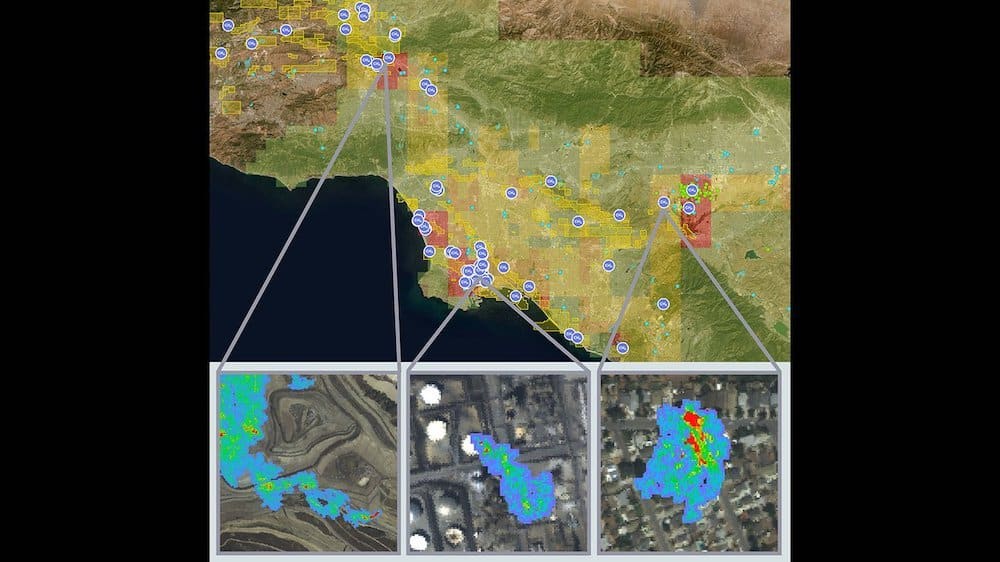  Outputs from NASA JPL’s Methane Source Finder tool, derived from airborne and surface monitoring networks. (Credit: NASA/JPL-Caltech)