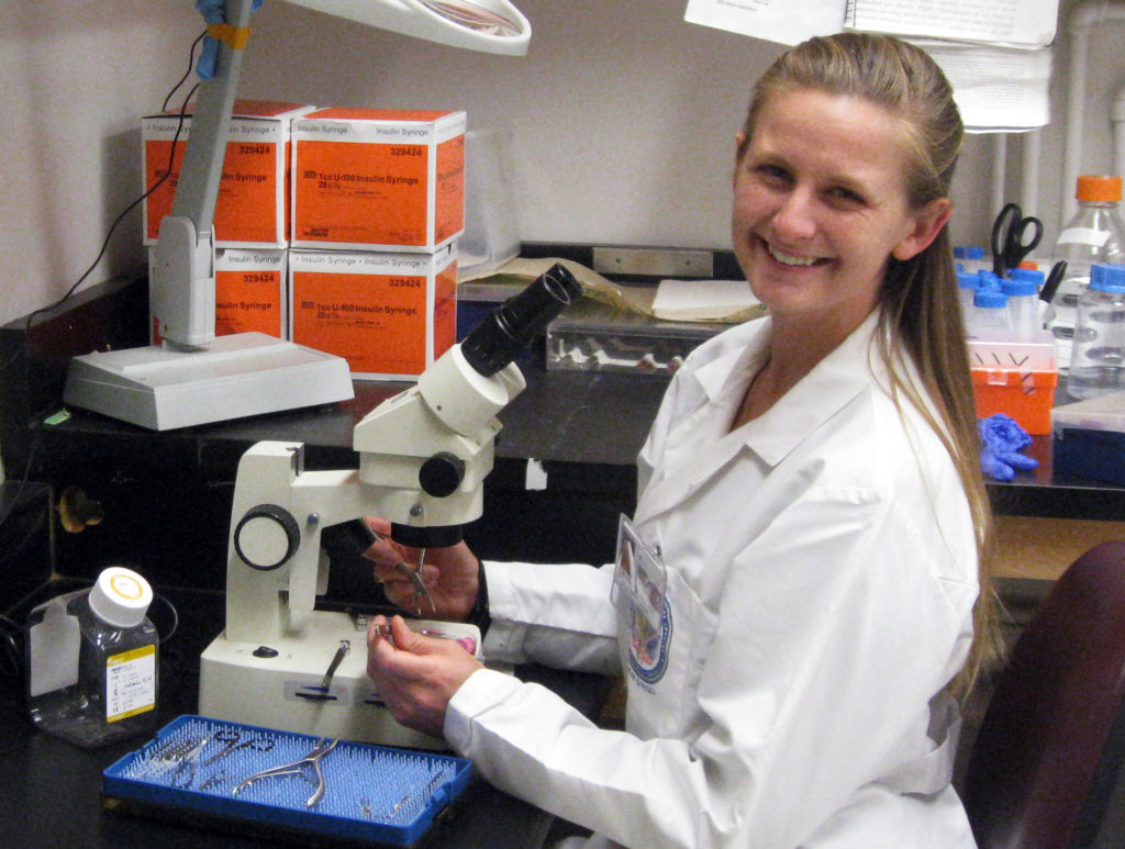 Julianne McCall, PhD, seen here dissecting neurons from a rat brain at the Heidelberg University Laboratory for Neuroregeneration, is a 2017 CCST Science & Technology Policy Fellow. 