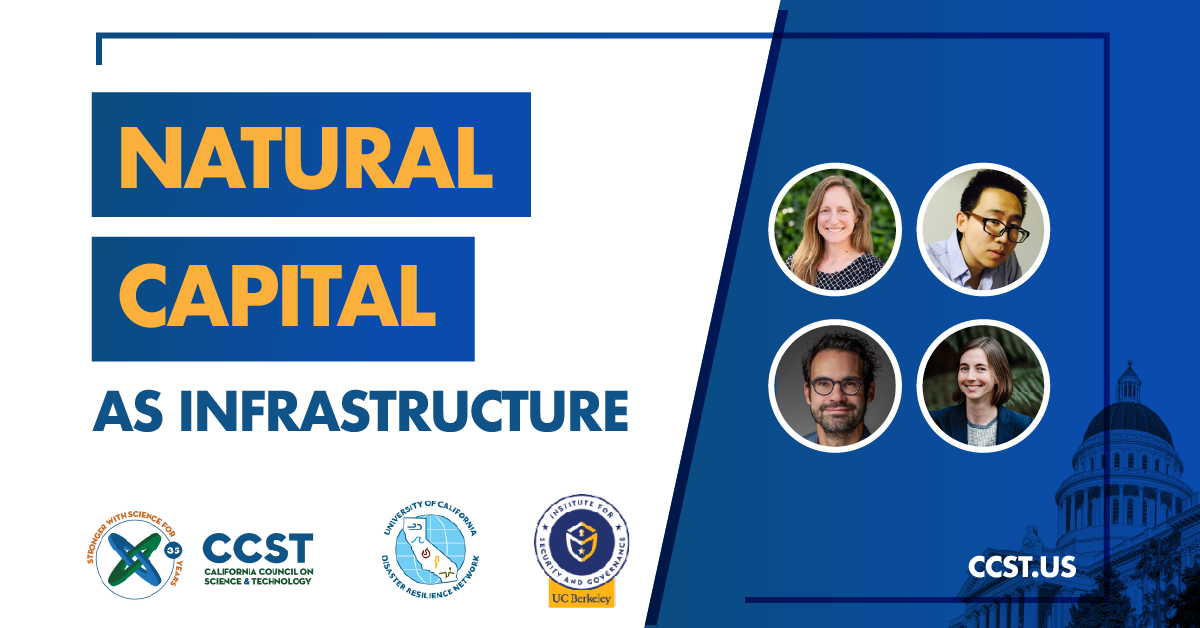 Natural Capital as Infrastructure Expert Briefing Graphic including the title of the event and panelist and moderator headshots.