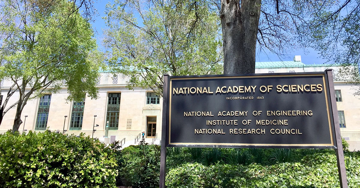 The outside of the National Academy of Sciences in Washington DC with the sign visible in the foreground, which house GUIPRR.
