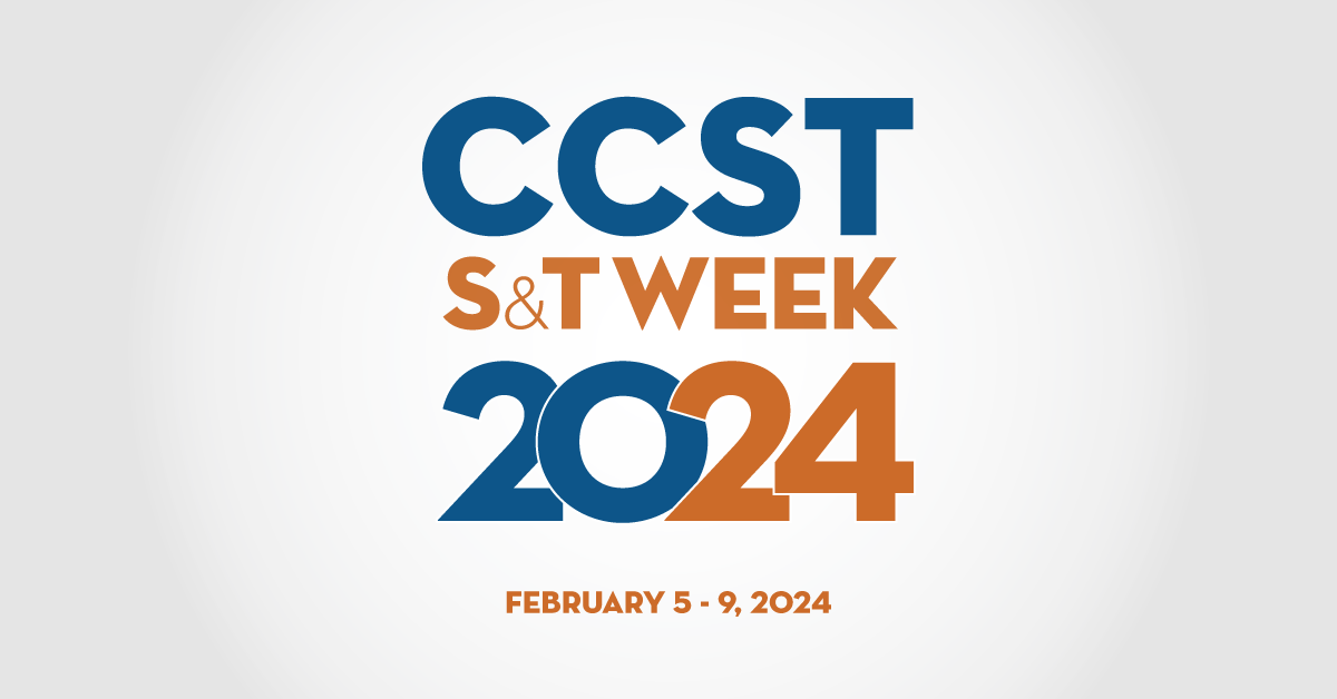 CCST S&T Week 2024 logo in blue and orange lettering with the dates below in orange.