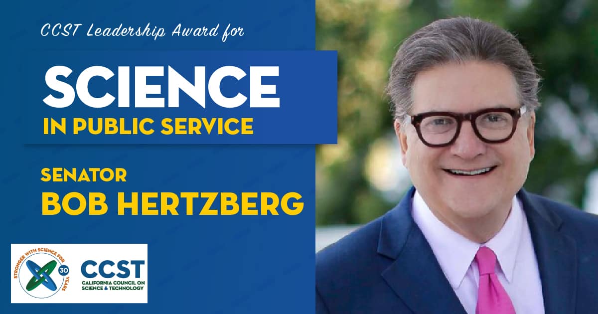 Picture of Senator Hertzberg with Science in Public Service Award text